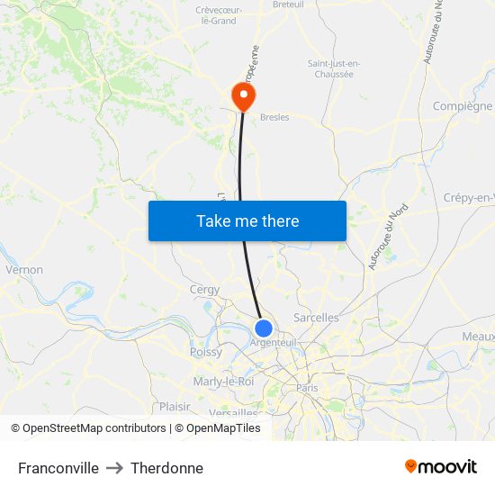 Franconville to Therdonne map
