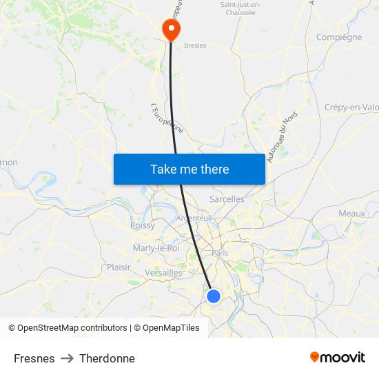 Fresnes to Therdonne map