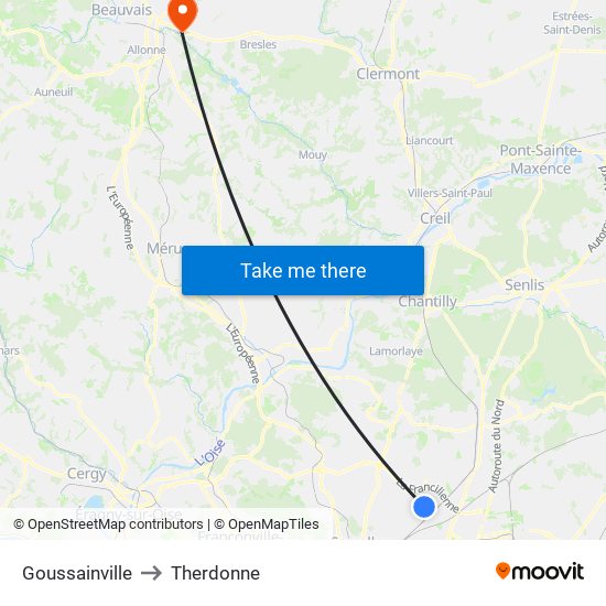 Goussainville to Therdonne map