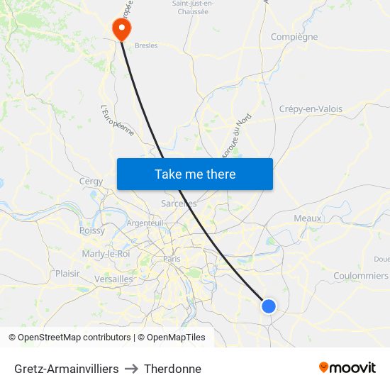 Gretz-Armainvilliers to Therdonne map