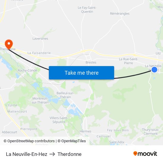 La Neuville-En-Hez to Therdonne map