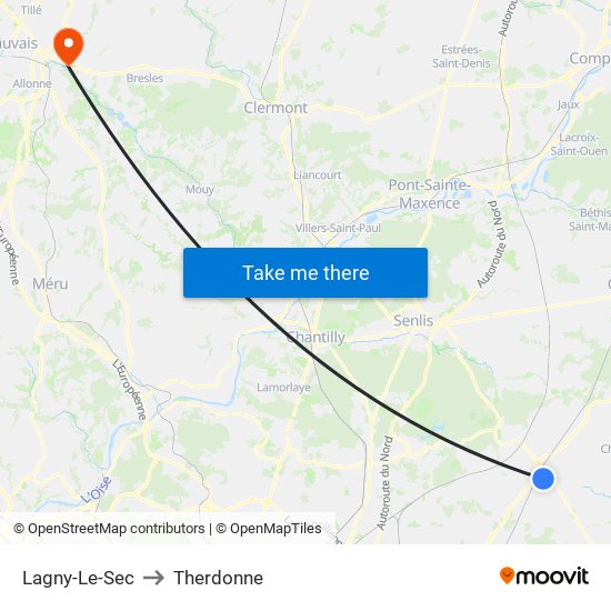 Lagny-Le-Sec to Therdonne map