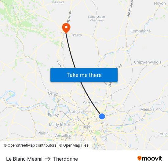 Le Blanc-Mesnil to Therdonne map