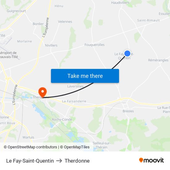 Le Fay-Saint-Quentin to Therdonne map