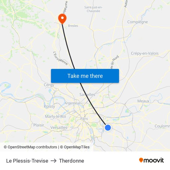 Le Plessis-Trevise to Therdonne map