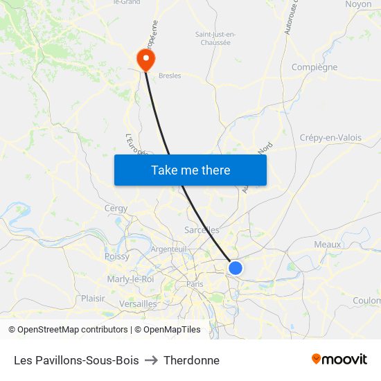 Les Pavillons-Sous-Bois to Therdonne map