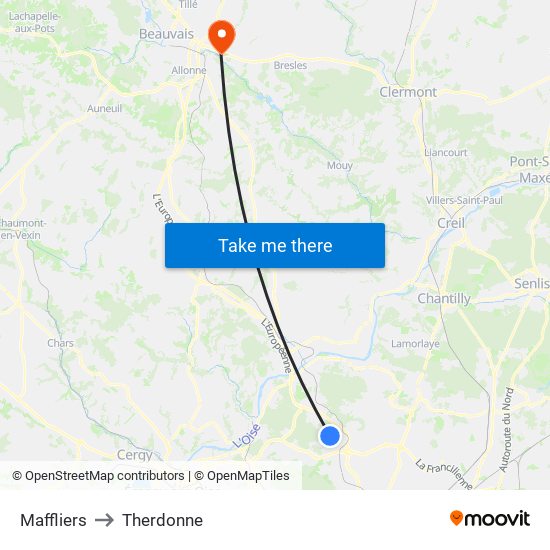 Maffliers to Therdonne map