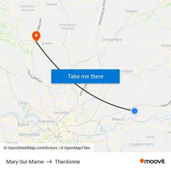 Mary-Sur-Marne to Therdonne map