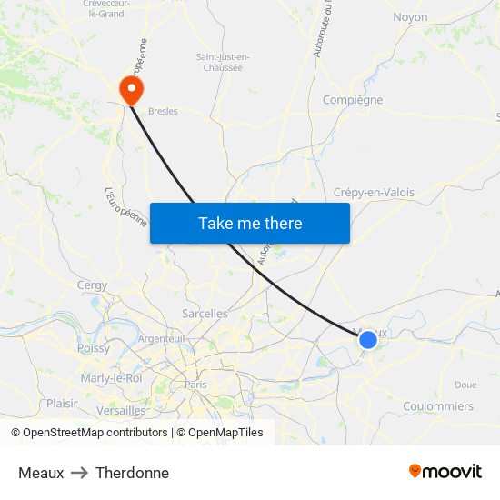 Meaux to Therdonne map