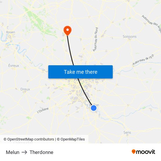 Melun to Therdonne map