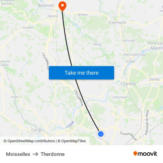 Moisselles to Therdonne map