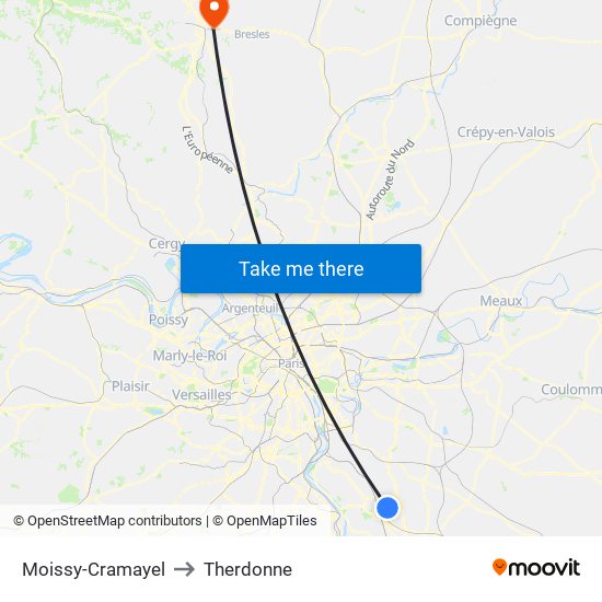Moissy-Cramayel to Therdonne map