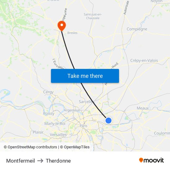 Montfermeil to Therdonne map