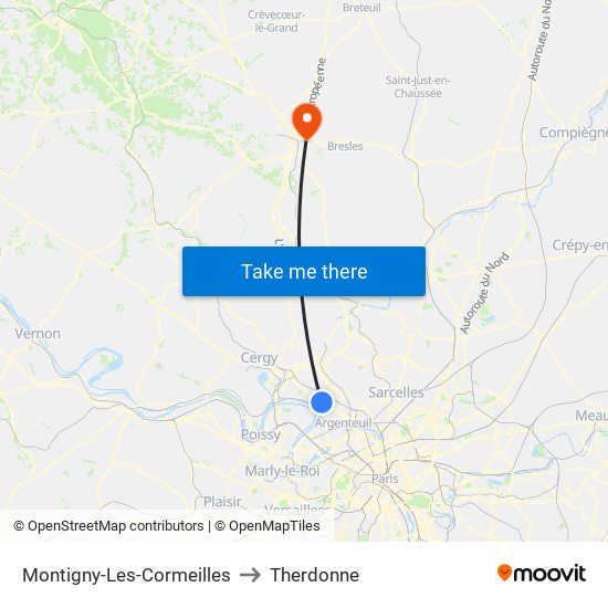 Montigny-Les-Cormeilles to Therdonne map