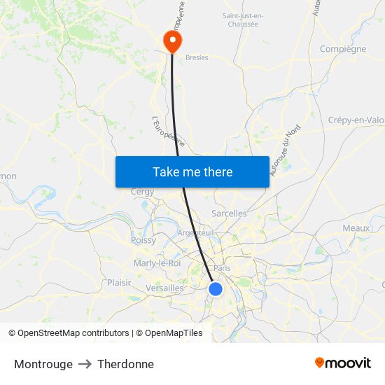 Montrouge to Therdonne map