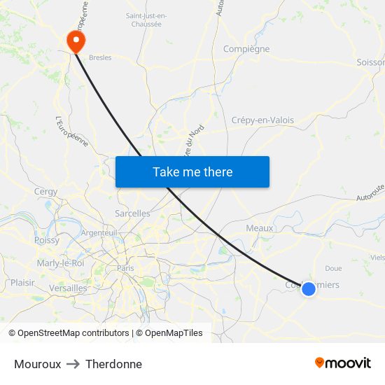 Mouroux to Therdonne map
