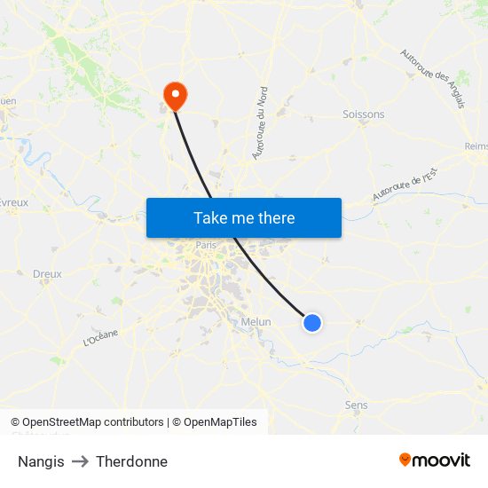 Nangis to Therdonne map