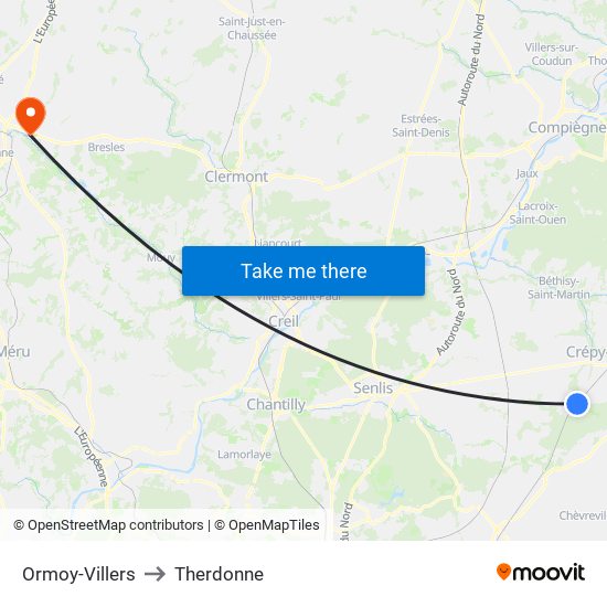 Ormoy-Villers to Therdonne map