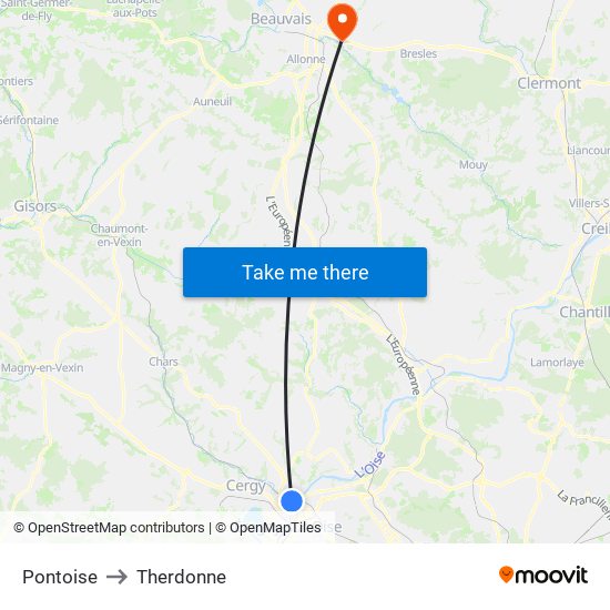 Pontoise to Therdonne map