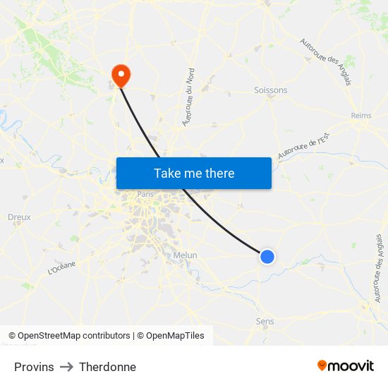 Provins to Therdonne map