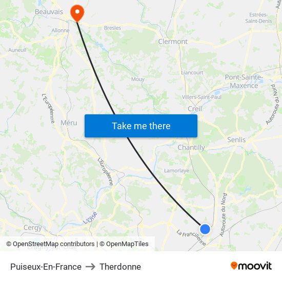 Puiseux-En-France to Therdonne map