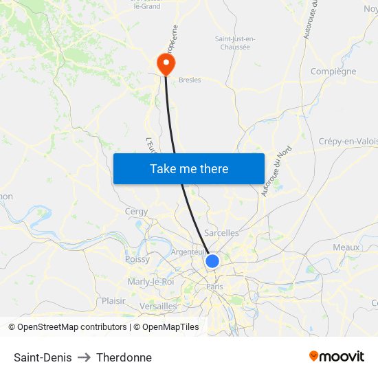 Saint-Denis to Therdonne map
