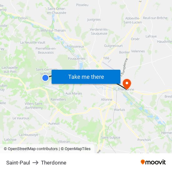 Saint-Paul to Therdonne map