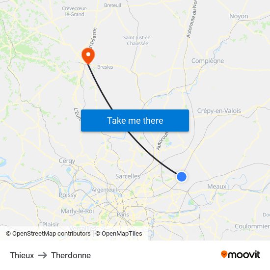 Thieux to Therdonne map