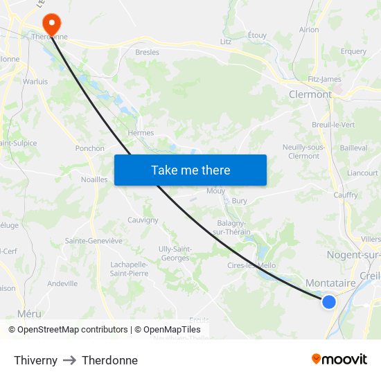 Thiverny to Therdonne map