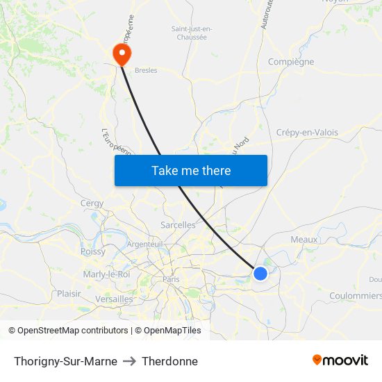 Thorigny-Sur-Marne to Therdonne map