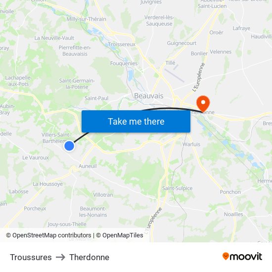 Troussures to Therdonne map