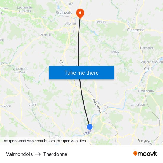 Valmondois to Therdonne map