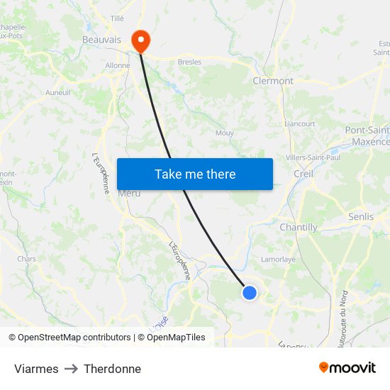 Viarmes to Therdonne map