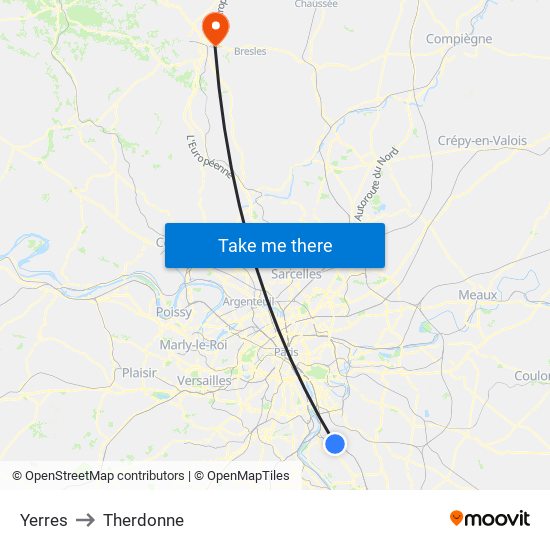 Yerres to Therdonne map