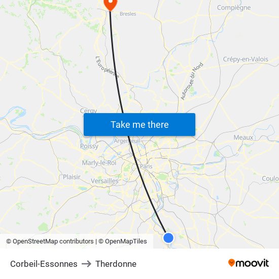 Corbeil-Essonnes to Therdonne map