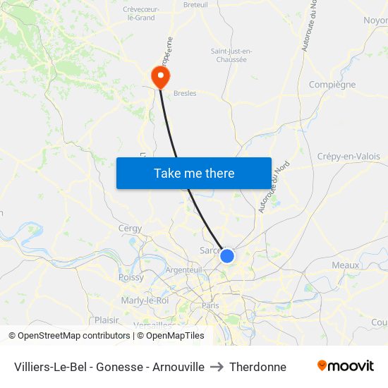 Villiers-Le-Bel - Gonesse - Arnouville to Therdonne map