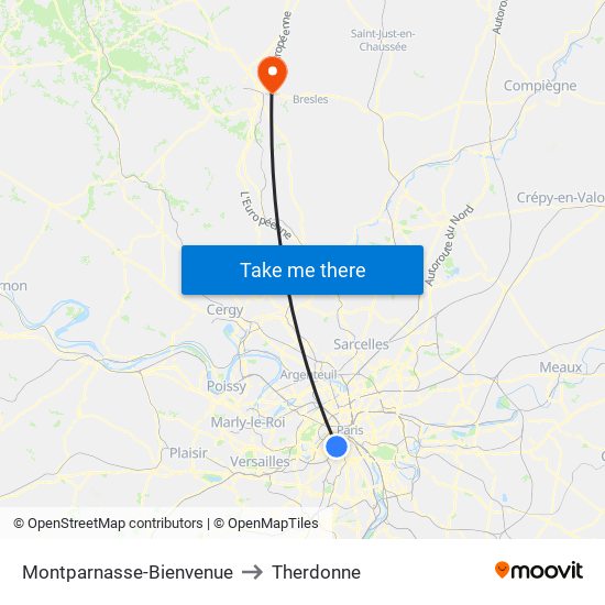 Montparnasse-Bienvenue to Therdonne map