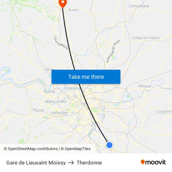 Gare de Lieusaint Moissy to Therdonne map