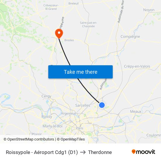 Roissypole - Aéroport Cdg1 (D1) to Therdonne map