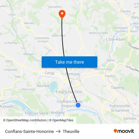 Conflans-Sainte-Honorine to Theuville map