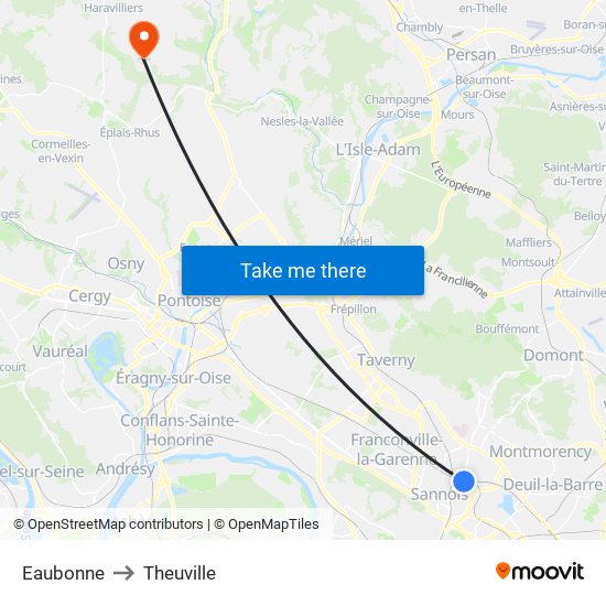 Eaubonne to Theuville map