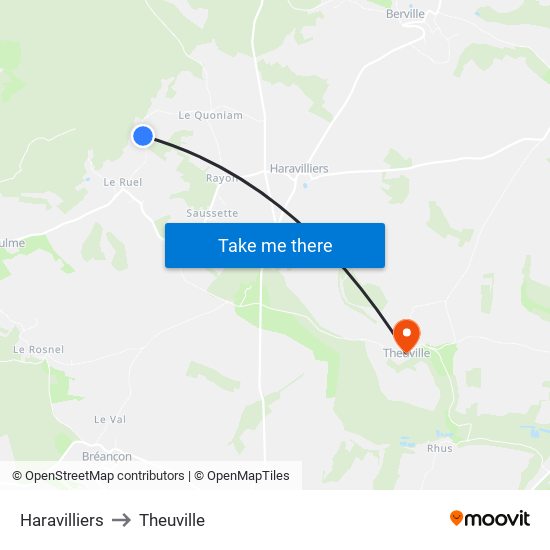 Haravilliers to Theuville map