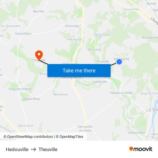 Hedouville to Theuville map
