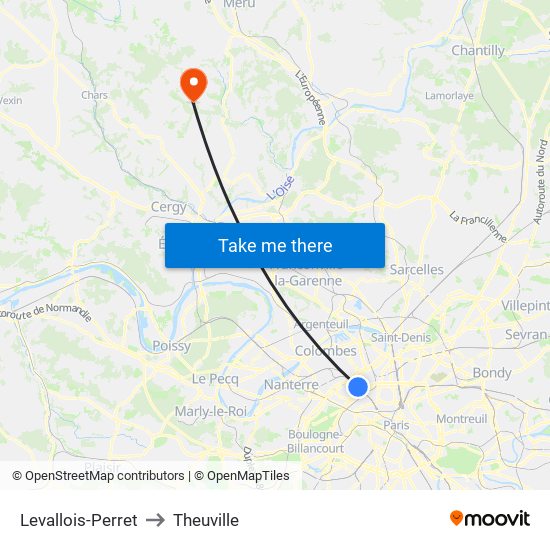 Levallois-Perret to Theuville map