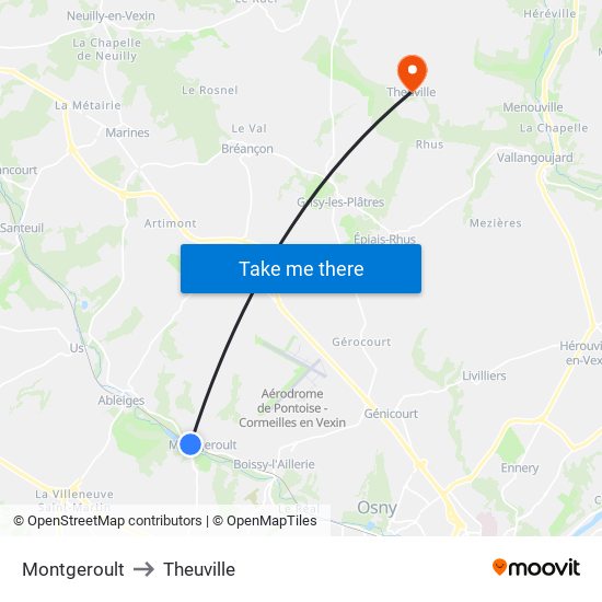 Montgeroult to Theuville map