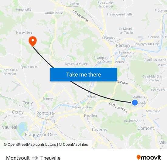 Montsoult to Theuville map