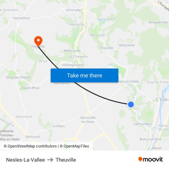 Nesles-La-Vallee to Theuville map