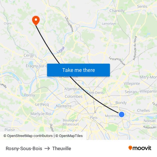 Rosny-Sous-Bois to Theuville map