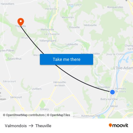 Valmondois to Theuville map
