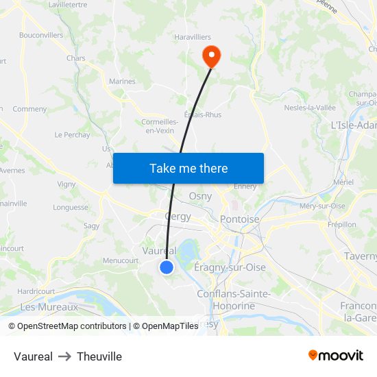 Vaureal to Theuville map